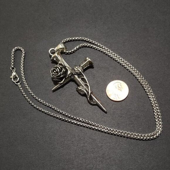 Crucifix Cross Necklace Rose Thorns Nails Catholic Christian Valentines Gift NEW